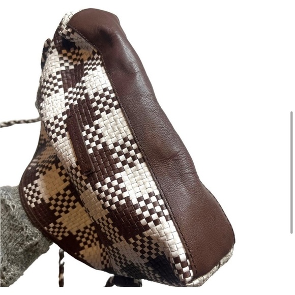 Loeffler Randall Mallory Leather Woven Crossbody Bag Brown White - Flawed - Picture 5 of 7